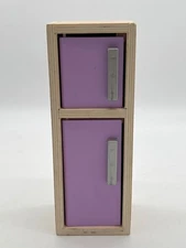 Wooden Miniature Dollhouse Fridge With Purple Doors & Silver Handles 3x8.25 Inch