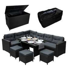 Set d'angolo in rattan e box da giardino Nero Grande Cuscino Cassapanca 582L