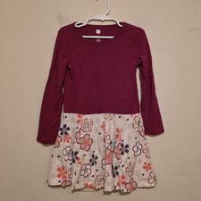 Tea Collection Girls Fit & Flare Floral Dress  Long Sleeve Cotton Size 4