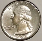 Silver Quarter - Washington - 1942 (Sharp & bright.  Some dots of tarnish.)