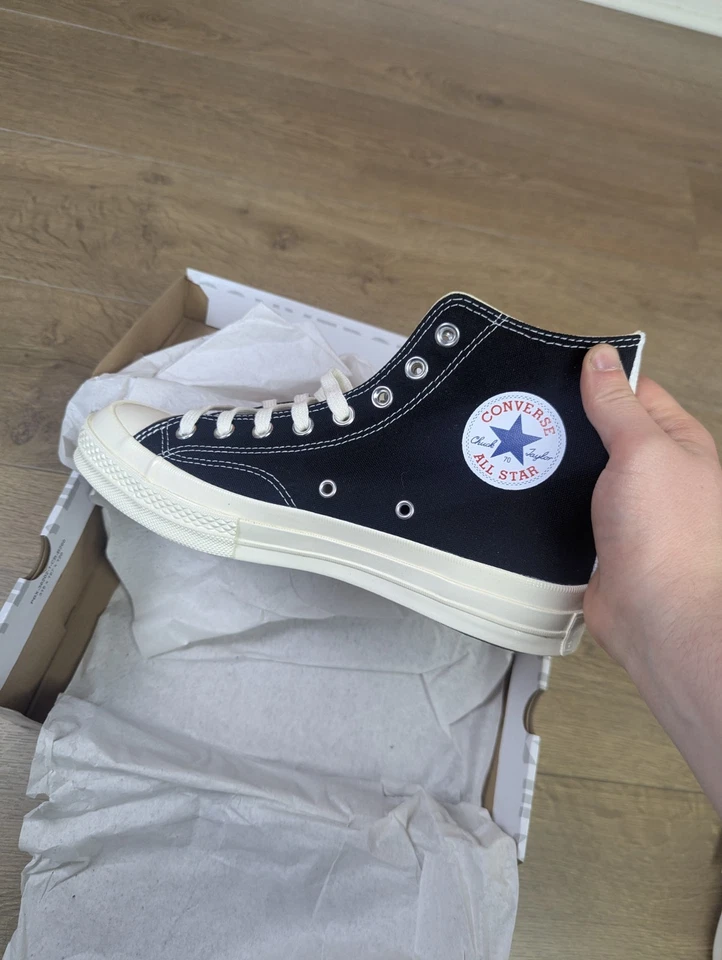 Comme Des Garcons Converse Uomo Taglia 8 Chuck Taylor Nero Bianco Nuove Con Scatola - Immagine 4 di 4