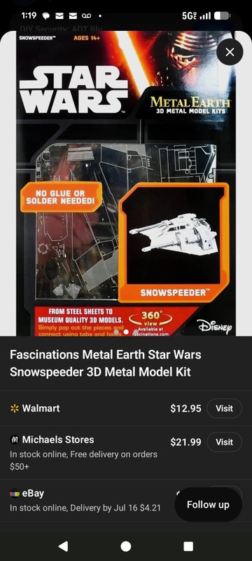 Star Wars First Order Snowspeeder Metal Earth 3D Kit