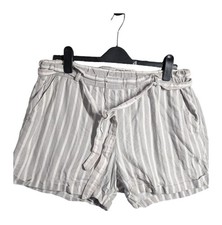 Primark Grey White Vertical Stripe Linen Blend Tie Waist Womens Shorts Size UK14