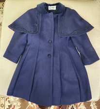Rothschild Girls Dress Coat, Dark Blue Size 6 Wool Fancy Stitching Button Up