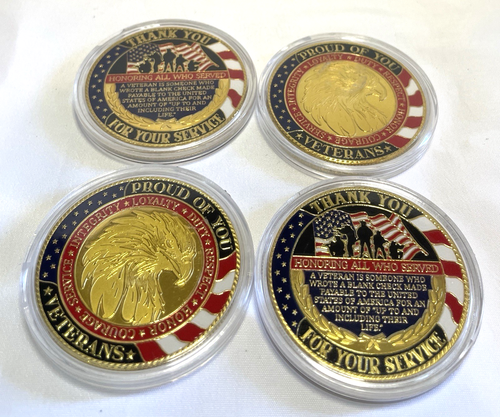 4 Pcs Veteran Challenge Coin 4 of July Independence Day Patriotic Coin Gold - Picture 4 of 4