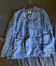 Men's Lauren Ralph Lauren Linen Sports Coat Size 50L Navy Blue Windowpane