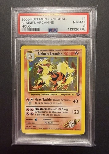 2000 POKEMON GYM CHALLENGE HOLO #1 BLAINE'S ARCANINE PSA 8 SWIRL