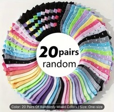 20 Pairs Multicolor Women's Ankle Socks One Size Heart Striped Bow Patterns
