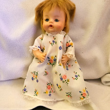Baby Doll Girl Blue Eyes Blonde Straight Hair Plastic Floral Outfit Lace Trim