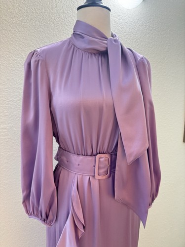 NWT Cinq a Sept Bella Silk Tie-Neck Lavender Mist Waterfall Belted Midi Dress 4 - Picture 6 of 20