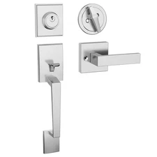 Front Door Handle Set Satin Nickel Exterior Door Lock Set with Deadbolt Single