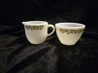 VTG Corning/Pyrex Milk Glass SpringBlossom/CrazyDaisy Creamer & Open Sugar Bowl