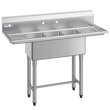 VEVOR 3 Compartment Sink Stainless Steel Commercial Kitchen Sink 54" Drainboards