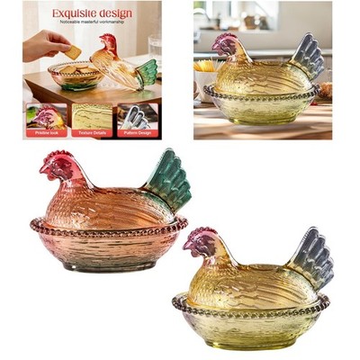 Glas Henne auf Nest Schale mit Deckel Plätzchen Dekor Standfuß Bonboniere