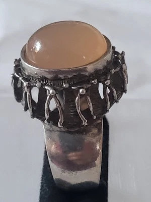 Boho  Massiver 925er Silber Ring mit großem Rosenquarz-Cabochon Gr.61 Statement - Bild 1 von 4