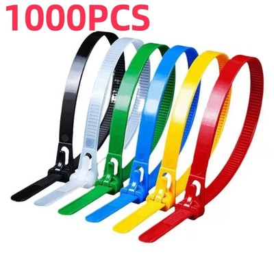 1000 100Pcs Reusable Cable Ties Cable Lock Loop Nylon Ties Removable