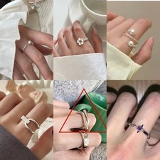 Adjustable Silver Minimalist Women's Open Band Simple Elegant Stackable Ring