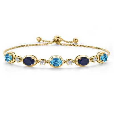 18K Yellow Gold Plated Silver Swiss Blue Topaz, Sapphire and Lab Grown Diamond