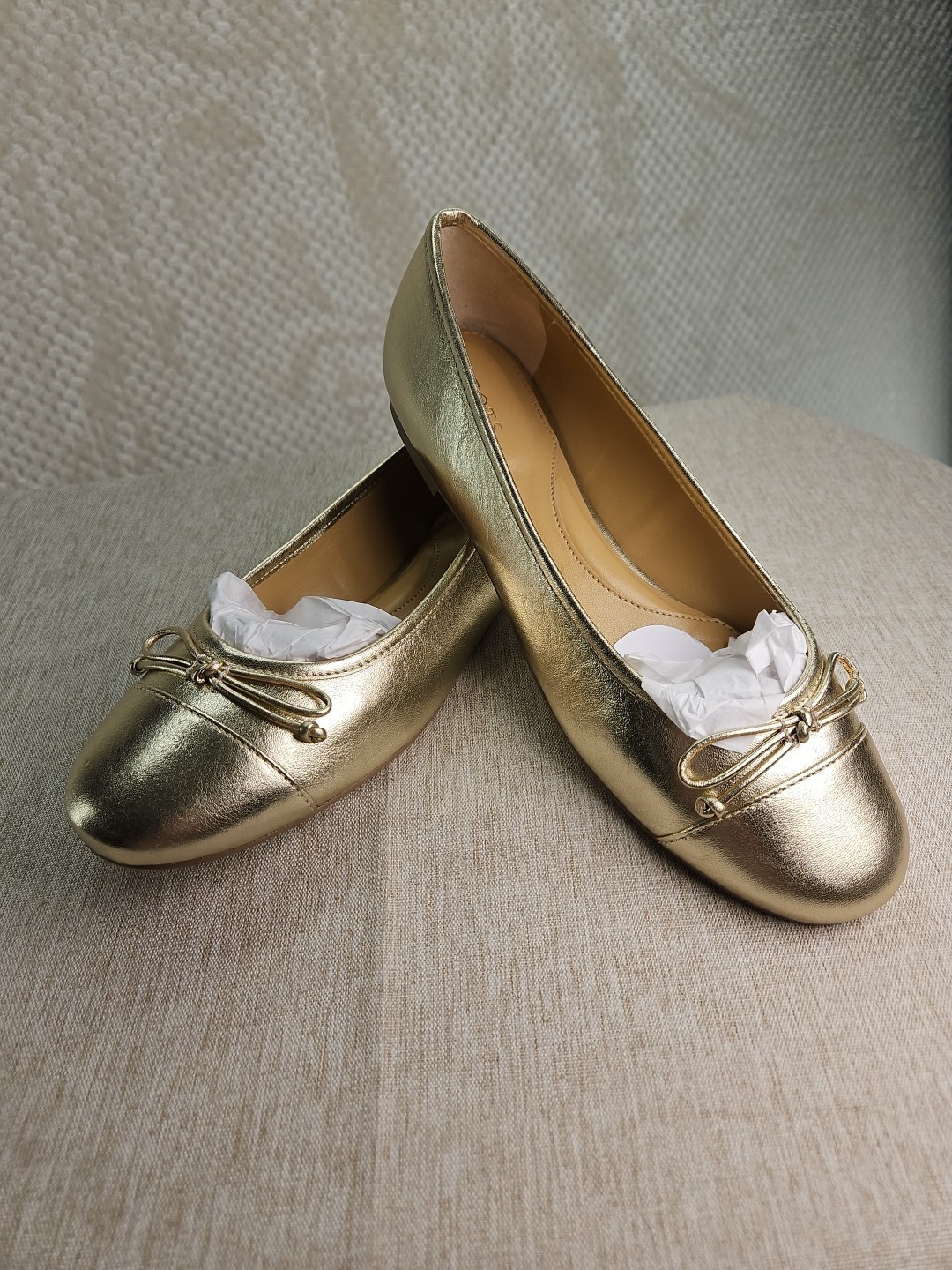 Talbots Gold With Bow Leather Ballet Shoes Sz 9 Pretty, Dance, Cushioned  New
