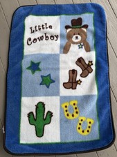 Vintage Cowboy Teddy Bear Baby Blanket Little Cowboy Stars Horseshoes Boots Blue