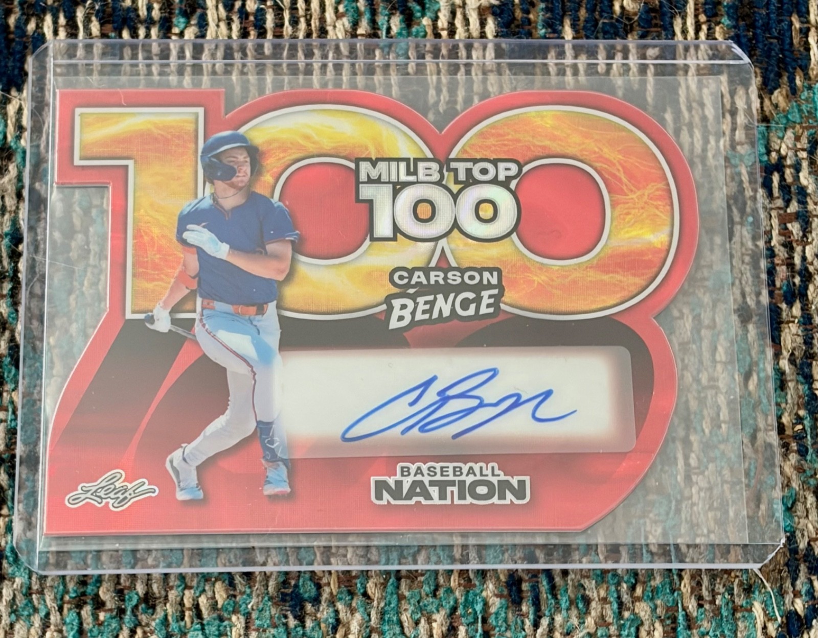 Superfractor Carson Benge Auto 2025-Leaf Baseball Nation 1/1 Top 100 Die Cut view 14