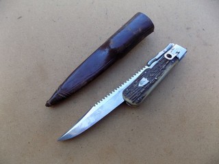 Old Antique Stag Handle Folding Bowie Knife with Sawback German?