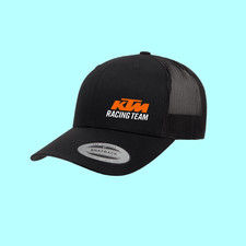 KTM Racing Team Trucker Cap Snapback Mesh Hat Black Motorcycle Printed Logo