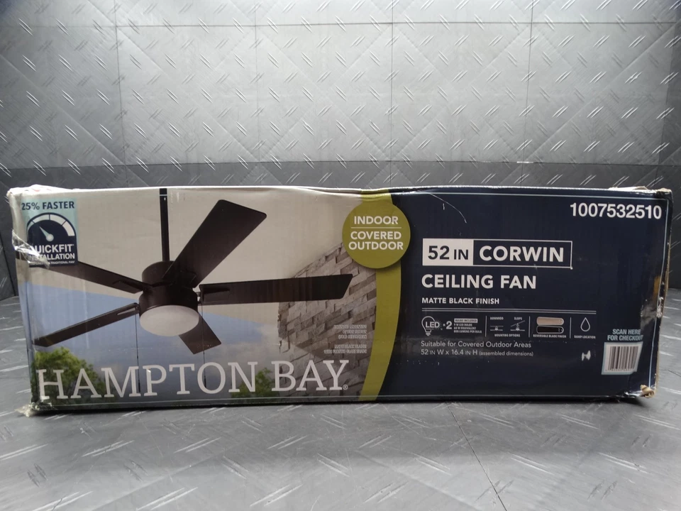 Hampton Bay 52 in. Corwin Indoor/Outdoor Matte Black LED Ceiling Fan 1007532510 - Image 2 of 4