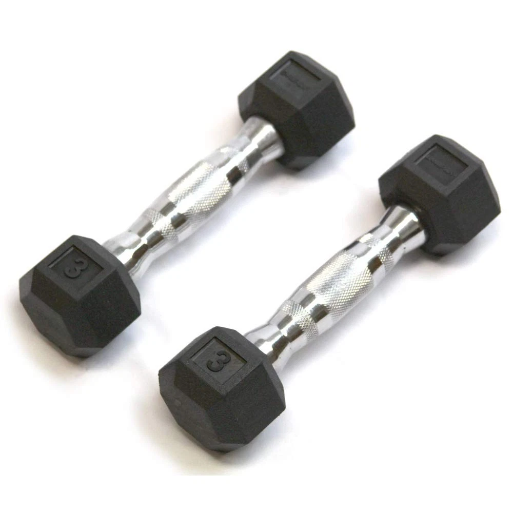 Rubber Hex Dumbbells (1 Pair), Black, 3 lb