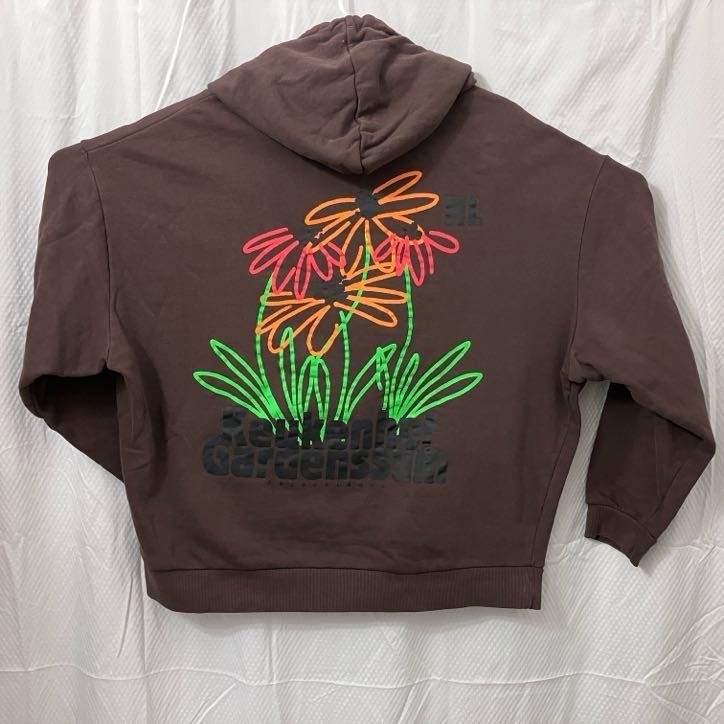ASOS Design Unisex Hoodie Washed Brown Floral Back Sweatshirt Cotton Size Large