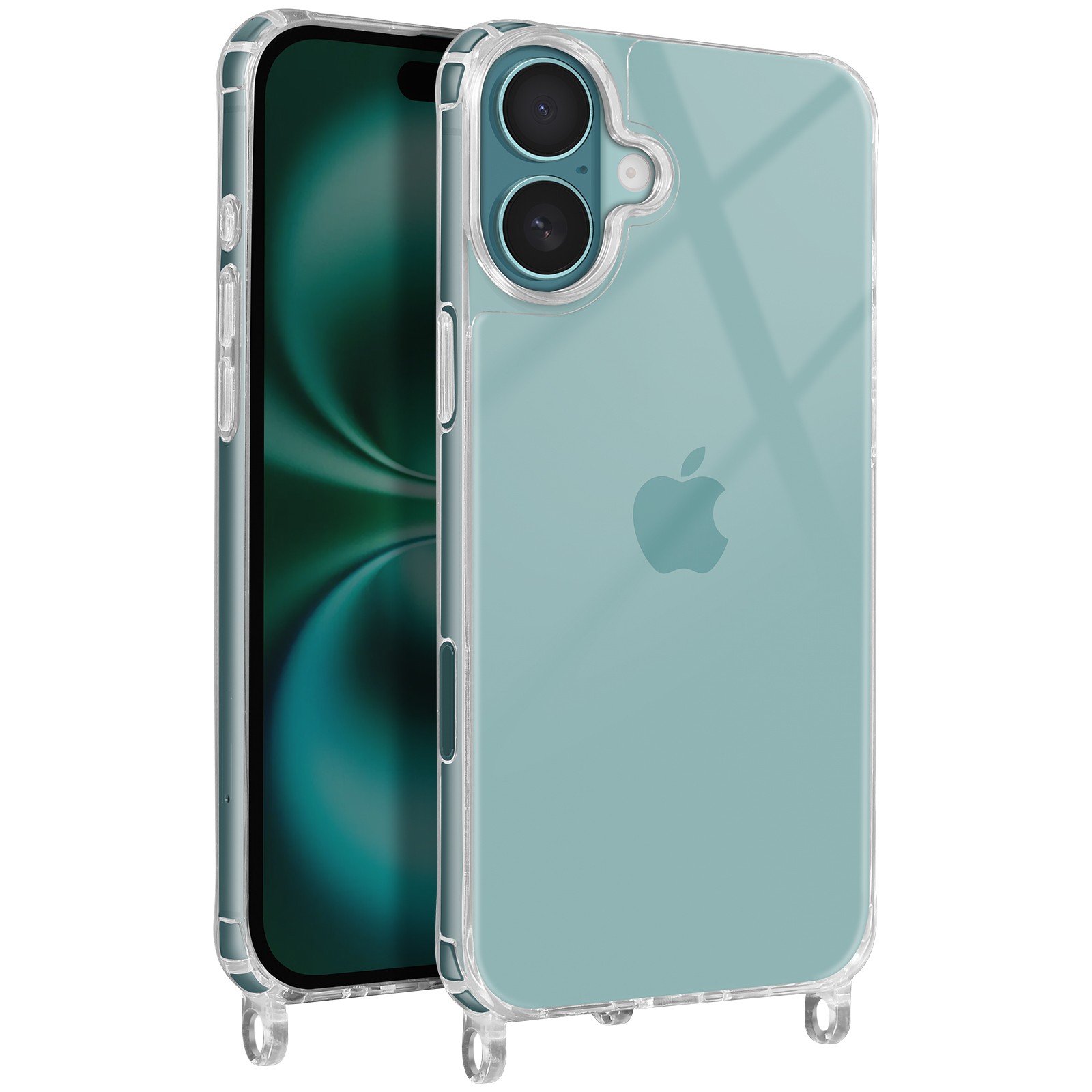 Coque silicone iPhone 16 antichoc à coins renforcés et collier