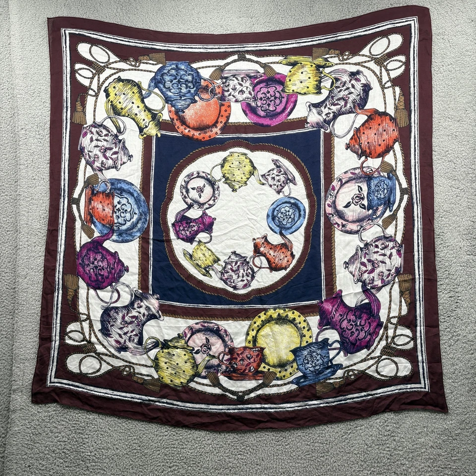 Talbots Tea Party Bufanda Cuadrada Juego de Té China Ilustración 44x44 Años 90 Foto 2 de 4