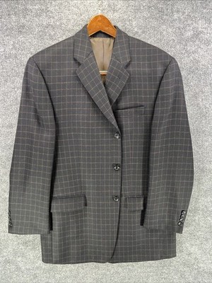 Bruno Piattelli Sport Coat Men s 44R Gray Windowpane 100% Lambswool Blazer