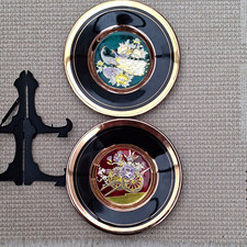 Chokin The Art of Chokin Pair Collector Plates Japanese Floral 24K Gold Rim