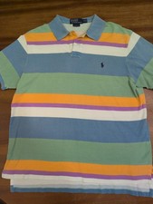 Vintage Polo Ralph Lauren Custom Fit XL Pastel Striped Shirt Pony 100 Cotton