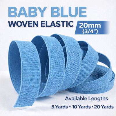 Baby Blue Woven Elastic Band 20mm (3/4'') Heavy Duty Sewing Elastic   Avetco