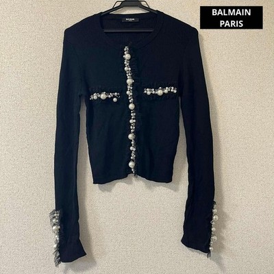 Balmain Long Sleeve Cardigan With Pearl Embellishments Women Rare Luxury Designe