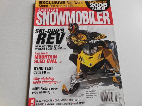 Snowmobile magazine 2008 New Models, Ski-Doo REV XP, JD Liquifire vintage