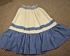 Vintage Muslin and Navy Gingham Ruffled Skirt - Medium