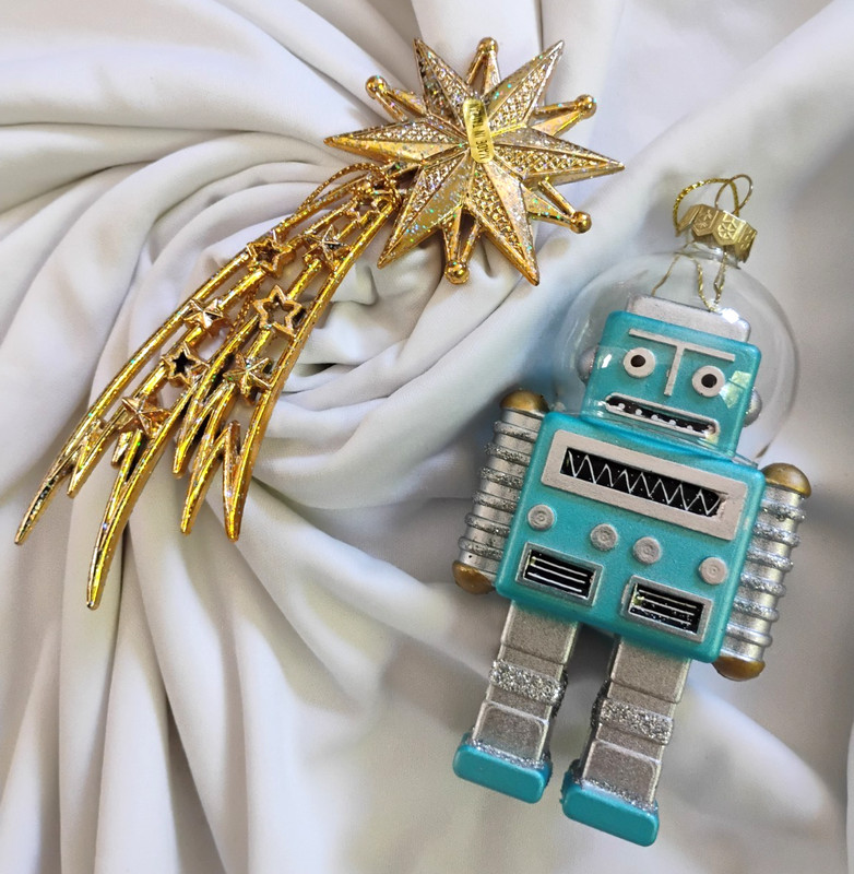 Shooting Star & Lost In Space Robot Plastic Christmas Ornaments