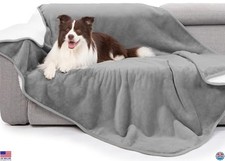 Gogobunny Waterproof Reversible Sherpa Fleece Throw Blanket 60x80 for Pets, Grey