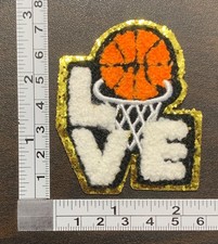 LOVE Basketball Sequin Border Embroidered Iron On Patch