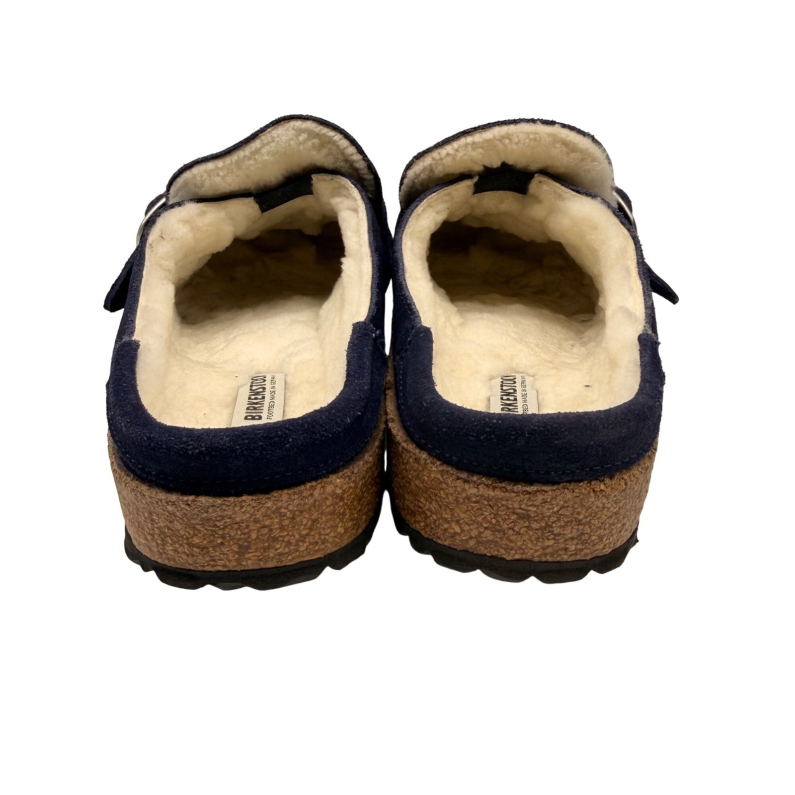 Birkenstock Buckley Navy Blue Suede Leather Soft Footbed Shearling Lined Clogs 9 image 5