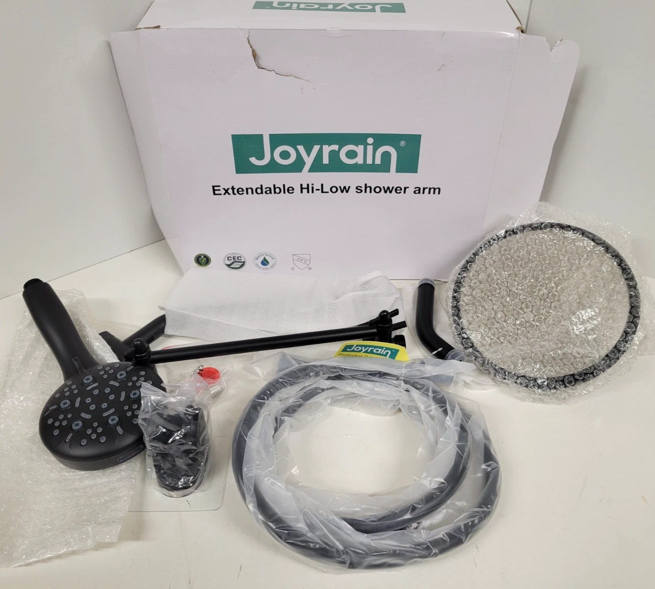 Joyrain High Pressure Shower Head Combo w/Extendable Arm & Handheld Matte Black