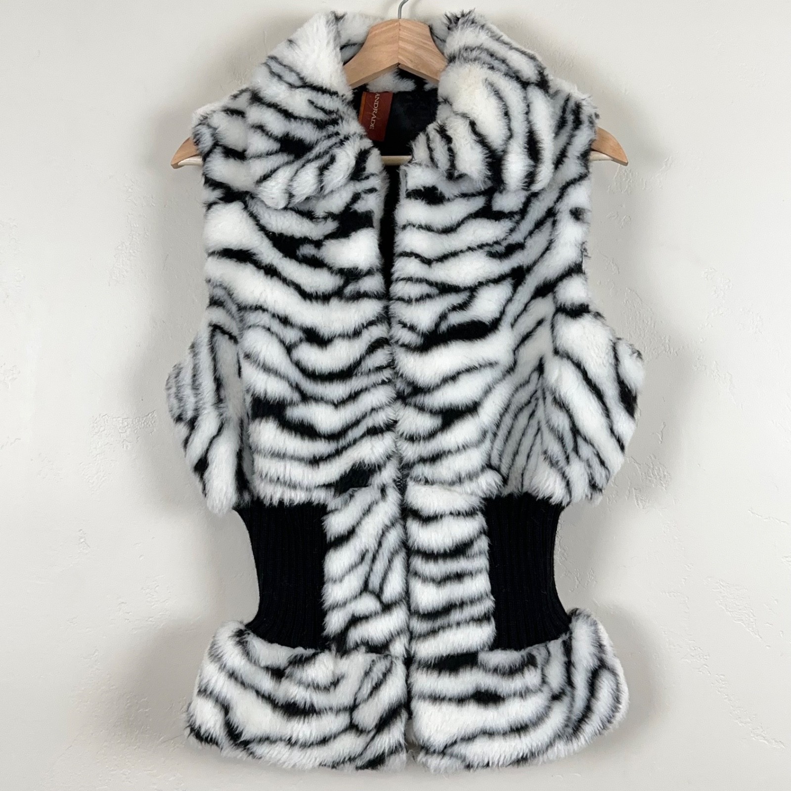 Vest Women M/L Y2K Grunge Edgy Indie Sleaze Punk Rock Chic Club Zebra Faux Fur-image