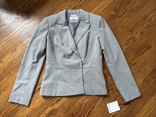 Calvin Klein Women's Gray Blazer Suit Jacket Size 6 Notch Lapel Lined Two-Button