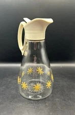 Vintage Log Cabin Gold Star Glass Maple Syrup Serving Jar Bottle Dispenser 20oz.