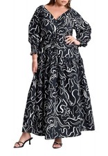 ELOQUII Women's Plus Size Printed V Neck Maxi Dress - 14, Relax Mode