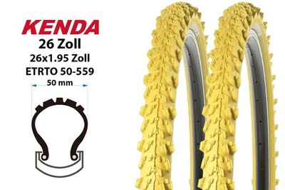 2 Stück 26 Zoll Fahrrad Reifen KENDA K-829 26x1.95 MTB 50-559 Gelb