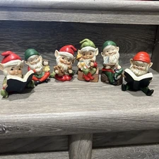 Set of 6 Vintage Homco Home Interiors Christmas Elves Toy Makers Porcelain Mint